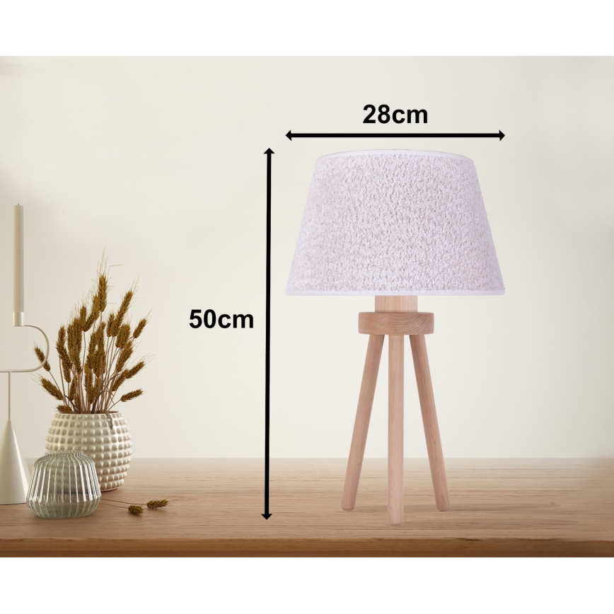 Duolla - Stolná lampa BOUCLE 1xE27/15W/230V pr. 28 cm biela/drevo