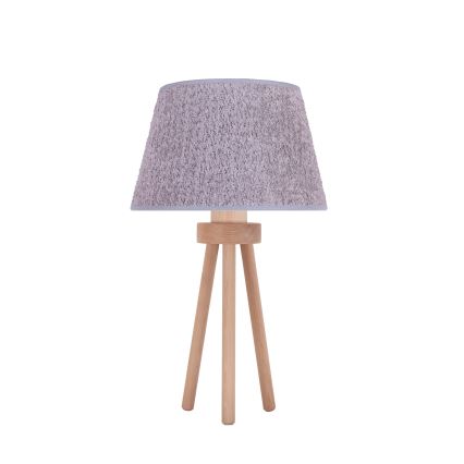 Duolla - Stolná lampa BOUCLE 1xE27/15W/230V pr. 28 cm šedá/drevo