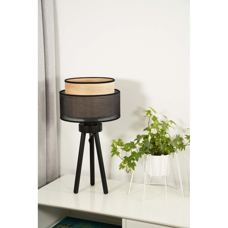 Duolla - Stolná lampa WOOD BOHO 1xE27/15W/230V pr. 25 cm čierna/béžová