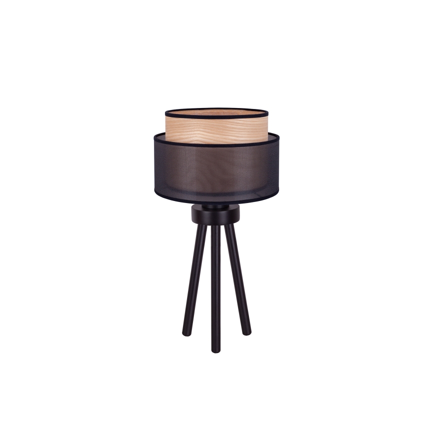 Duolla - Stolná lampa WOOD BOHO 1xE27/15W/230V pr. 25 cm čierna/béžová