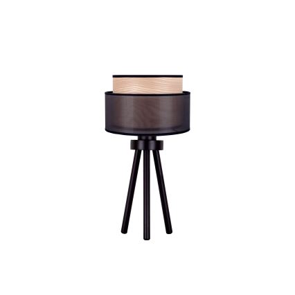 Duolla - Stolná lampa WOOD BOHO 1xE27/15W/230V pr. 25 cm čierna/béžová