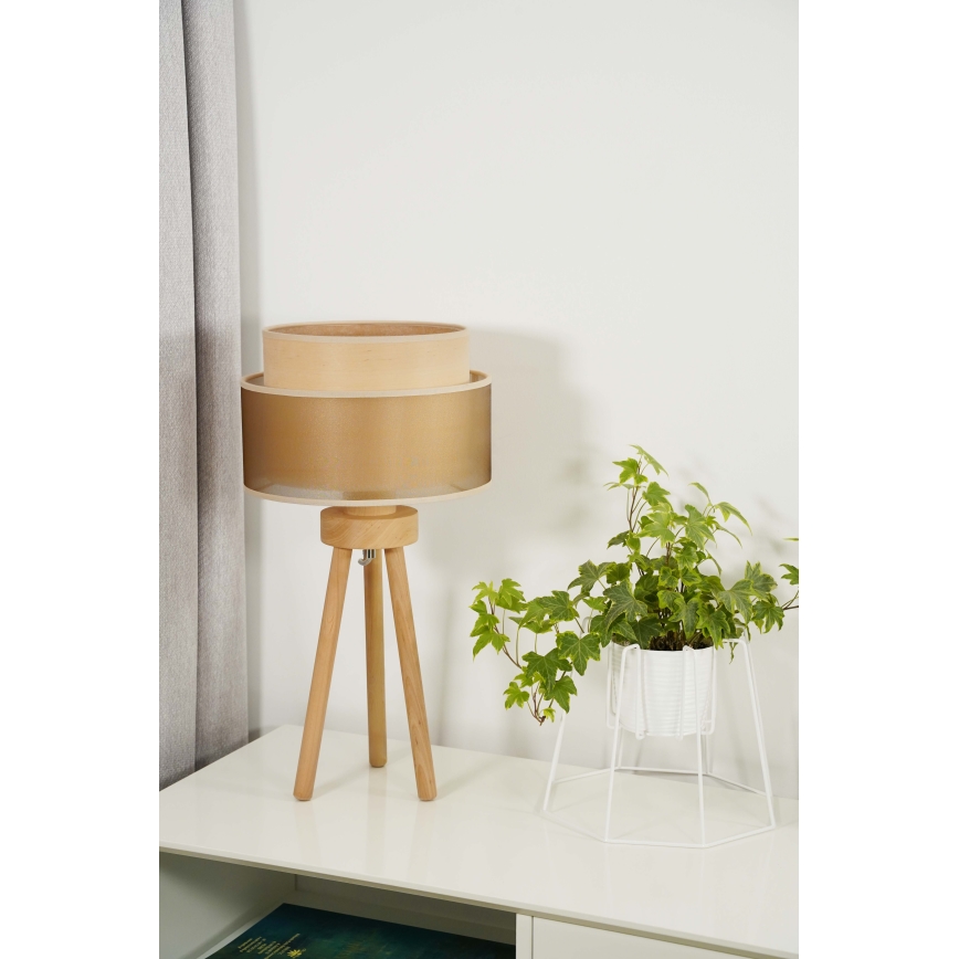 Duolla - Stolná lampa WOOD BOHO 1xE27/15W/230V pr. 25 cm medená/hnedá/béžová