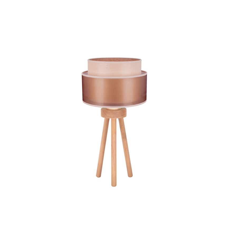 Duolla - Stolná lampa WOOD BOHO 1xE27/15W/230V pr. 25 cm medená/hnedá/béžová