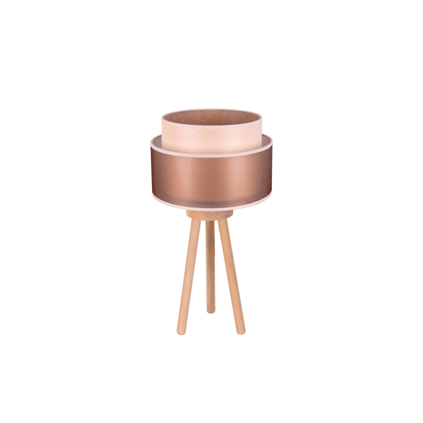 Duolla - Stolná lampa WOOD BOHO 1xE27/15W/230V pr. 25 cm medená/hnedá/béžová