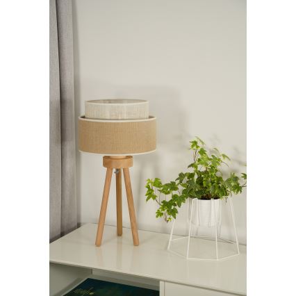 Duolla - Stolná lampa YUTE BOHO 1xE27/15W/230V pr. 25 cm hnedá/krémová