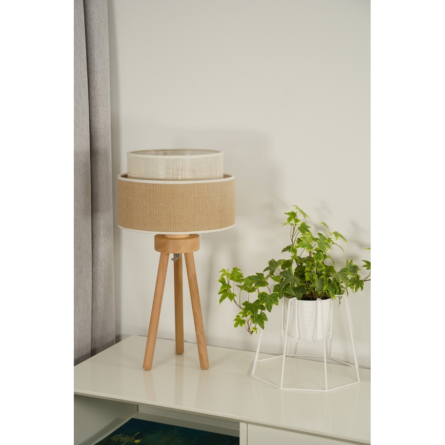 Duolla - Stolná lampa YUTE BOHO 1xE27/15W/230V pr. 25 cm hnedá/krémová
