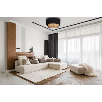 Duolla - Stropné svietidlo BOHO 1xE27/15W/230V pr. 45 cm čierna/ratan