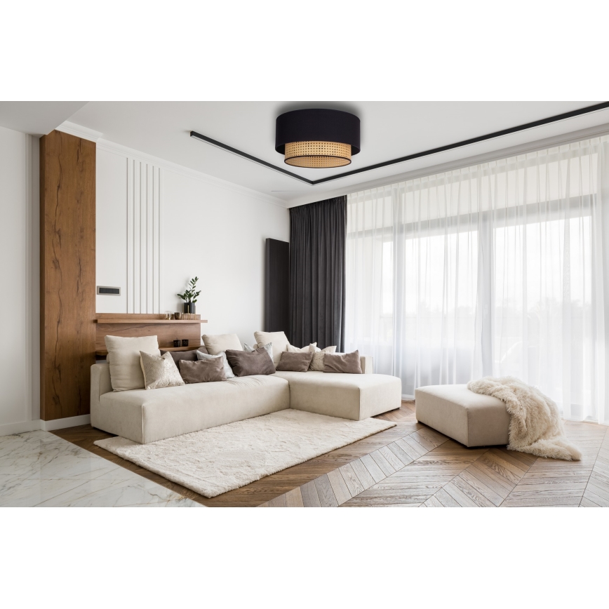 Duolla - Stropné svietidlo BOHO 1xE27/15W/230V pr. 45 cm čierna/ratan
