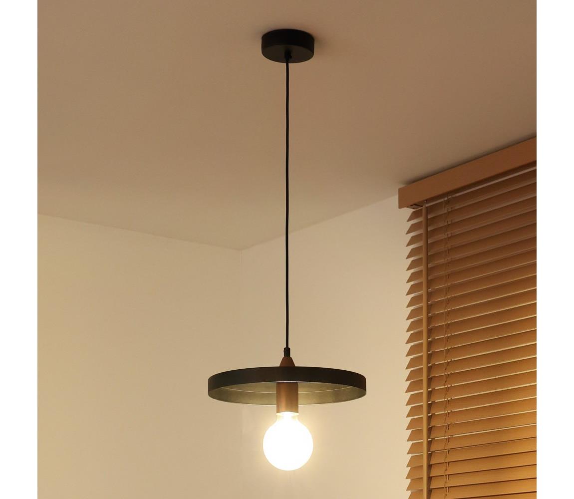 - Závesné svietidlo IRONLINE na lanku 1xE27/15W/230V, Ø 30 cm, čierna/medená 70583