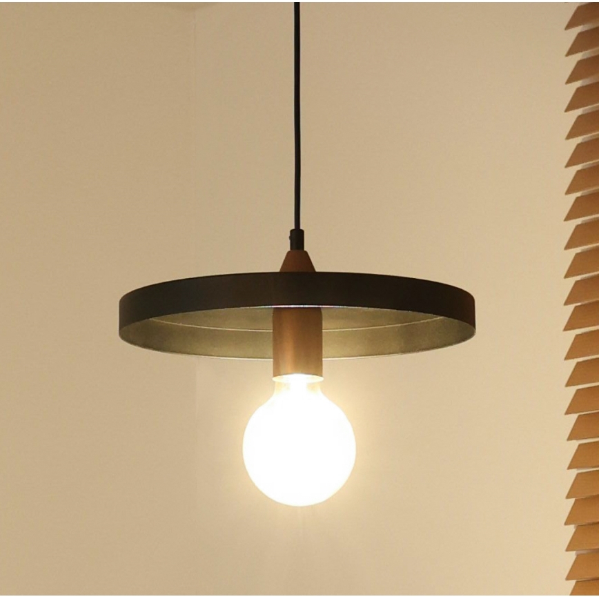 Duolla - Závesné svietidlo IRONLINE na lanku 1xE27/15W/230V, Ø 30 cm, čierna/medená