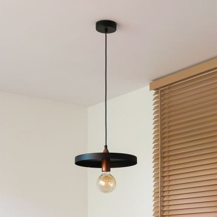 Duolla - Závesné svietidlo IRONLINE na lanku 1xE27/15W/230V, Ø 30 cm, čierna/medená