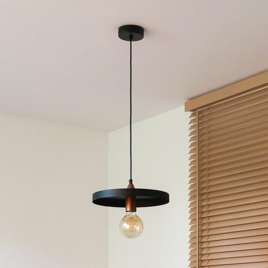 Duolla - Závesné svietidlo IRONLINE na lanku 1xE27/15W/230V, Ø 30 cm, čierna/medená