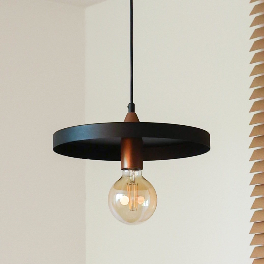 Duolla - Závesné svietidlo IRONLINE na lanku 1xE27/15W/230V, Ø 30 cm, čierna/medená