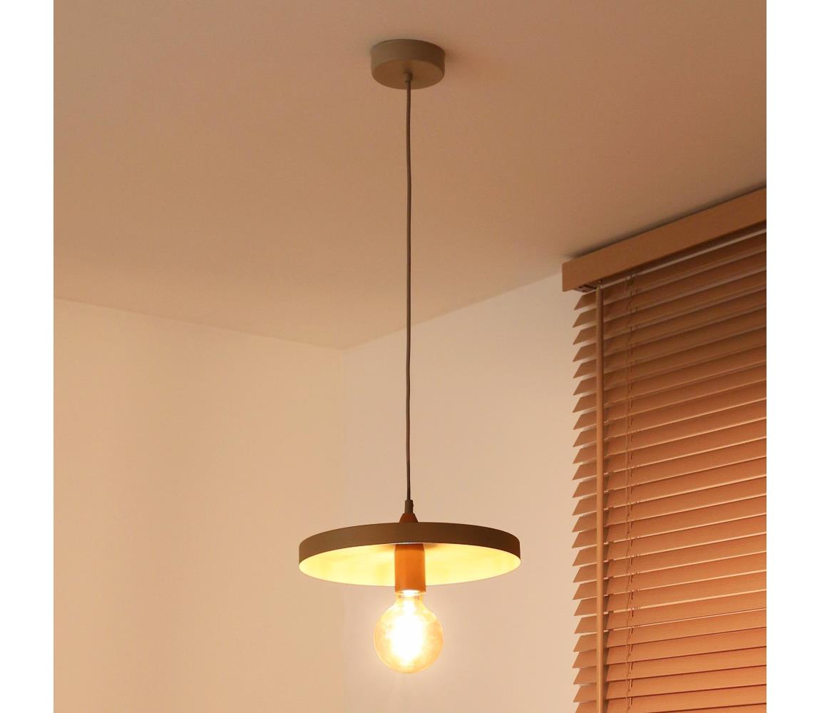 – závesný luster na lanku IRONLINE 1xE27/15W/230V, priemer 30 cm, béžová/medená 70569