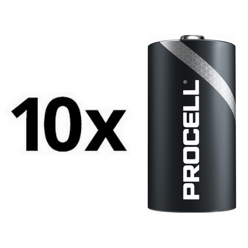 Duracell - 10 ks Alkalická batéria Procell Industrial LR20/D 1,5V 15476 mAh