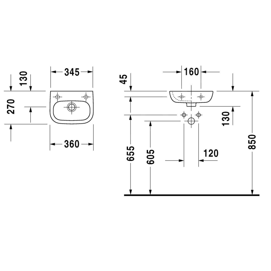 Duravit 7053600092 - Závesné umývadlo D-CODE 36x27 cm keramika/lesklá biela