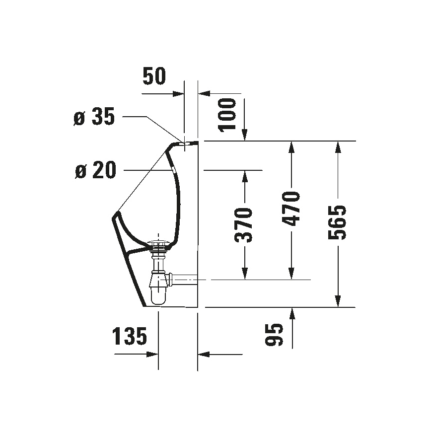 Duravit 828300000 - Pisoár Rimless D-CODE, horný prívod, zadný odpad, keramika, lesklá biela