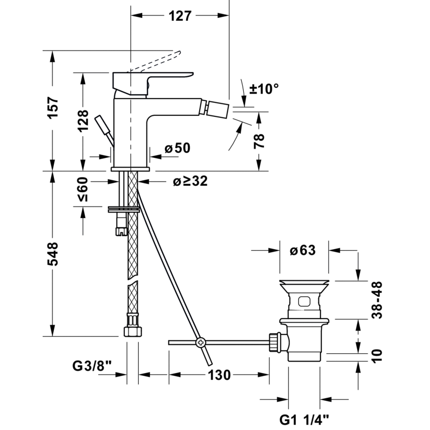 Duravit DC2400011046 - Bidetová batéria D-CODE v matnej čiernej