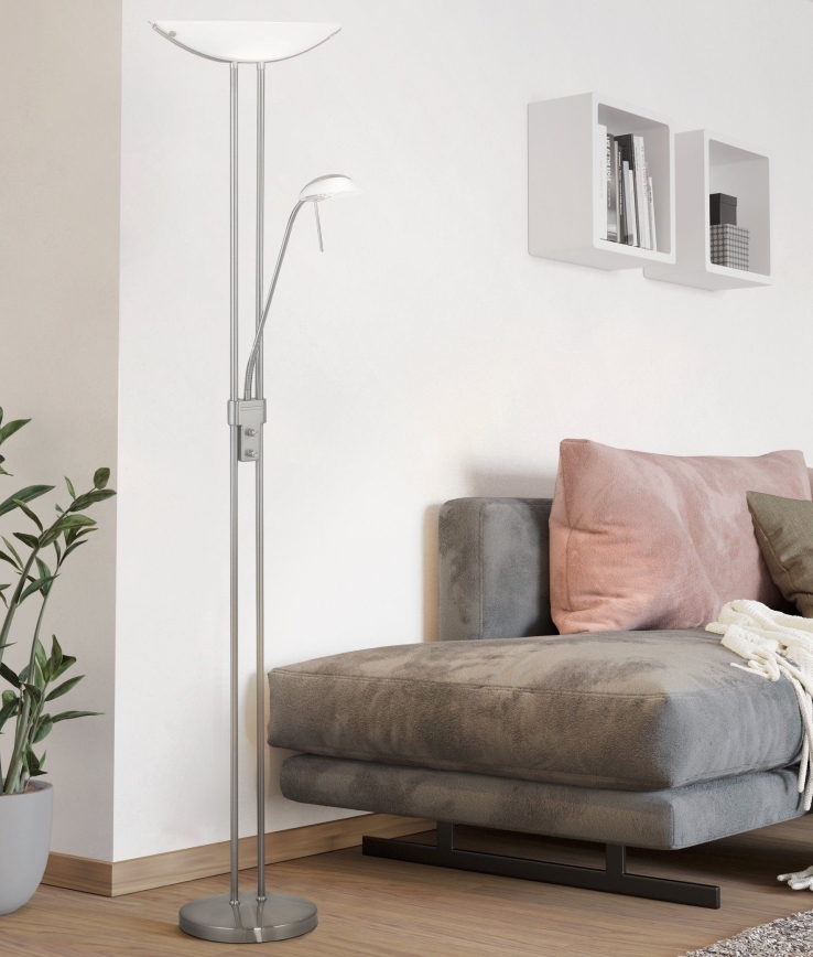Eglo 25869 - Stmievateľná stojacia lampa BAYA 1xR7s/230W/230V + 1xG9/33W matný chróm