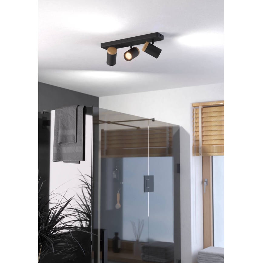 Eglo - Kúpeľňové bodové svietidlo 3xGU10/3W/230V IP44 čierne/béžové