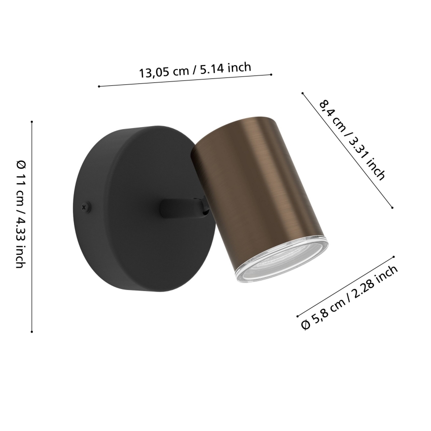 Eglo - Nástenné bodové svietidlo do kúpeľne 1xGU10/5W/230V IP44 čierna/hnedá