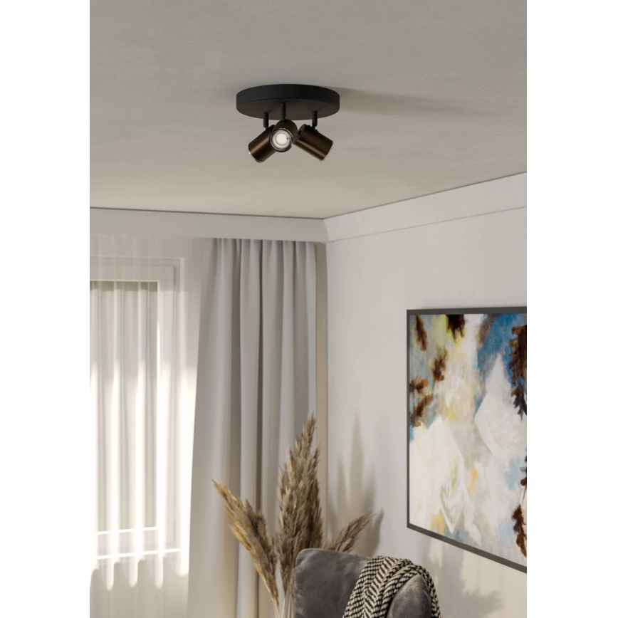 Eglo - Kúpeľňové bodové svietidlo 3xGU10/5W/230V pr. 25 cm IP44 čierne/hnedé