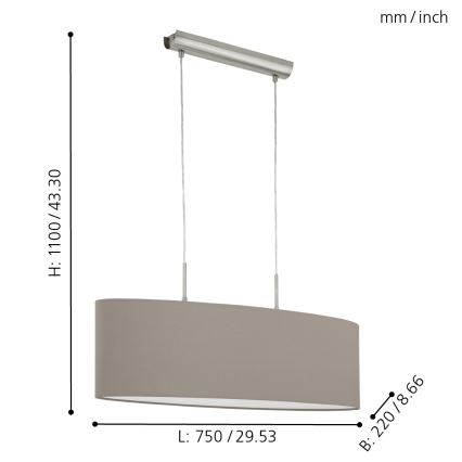 Eglo - Luster na lanku 2xE27/60W/230V taupe