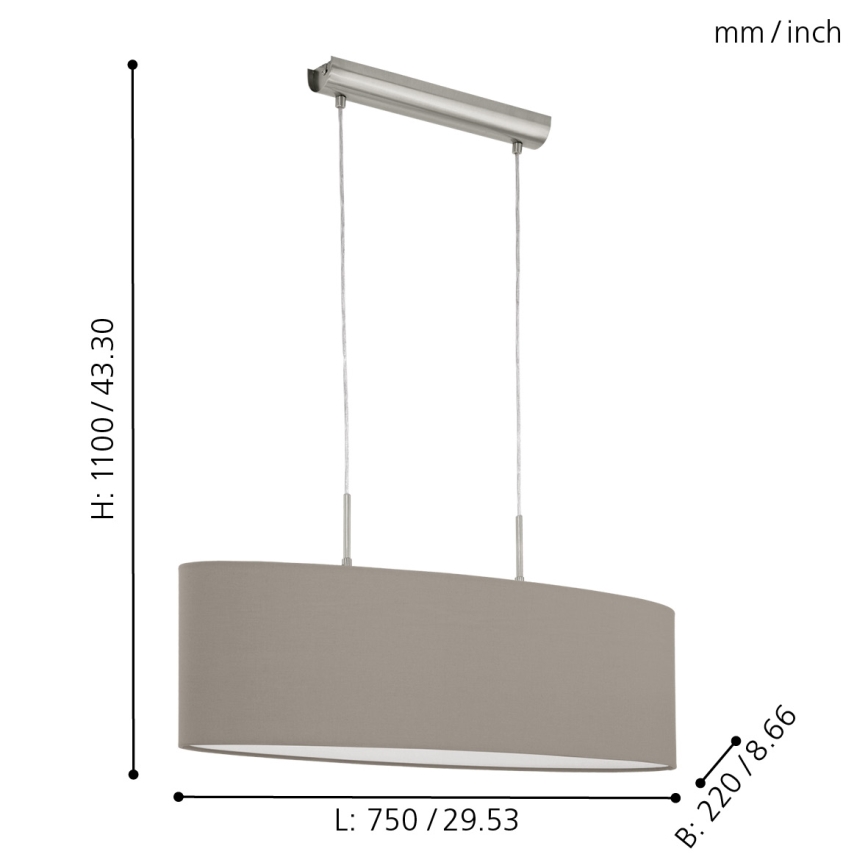 Eglo - Luster na lanku 2xE27/60W/230V taupe