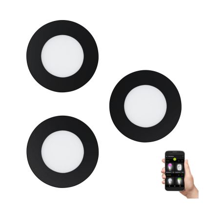 Eglo 31743 - SADA 3x stmievateľných LED podhľadových kúpeľňových svietidiel FUEVA-Z 1xLED/2,8W/230V 2700-6500 IP44 čierne pr. 8,5 cm