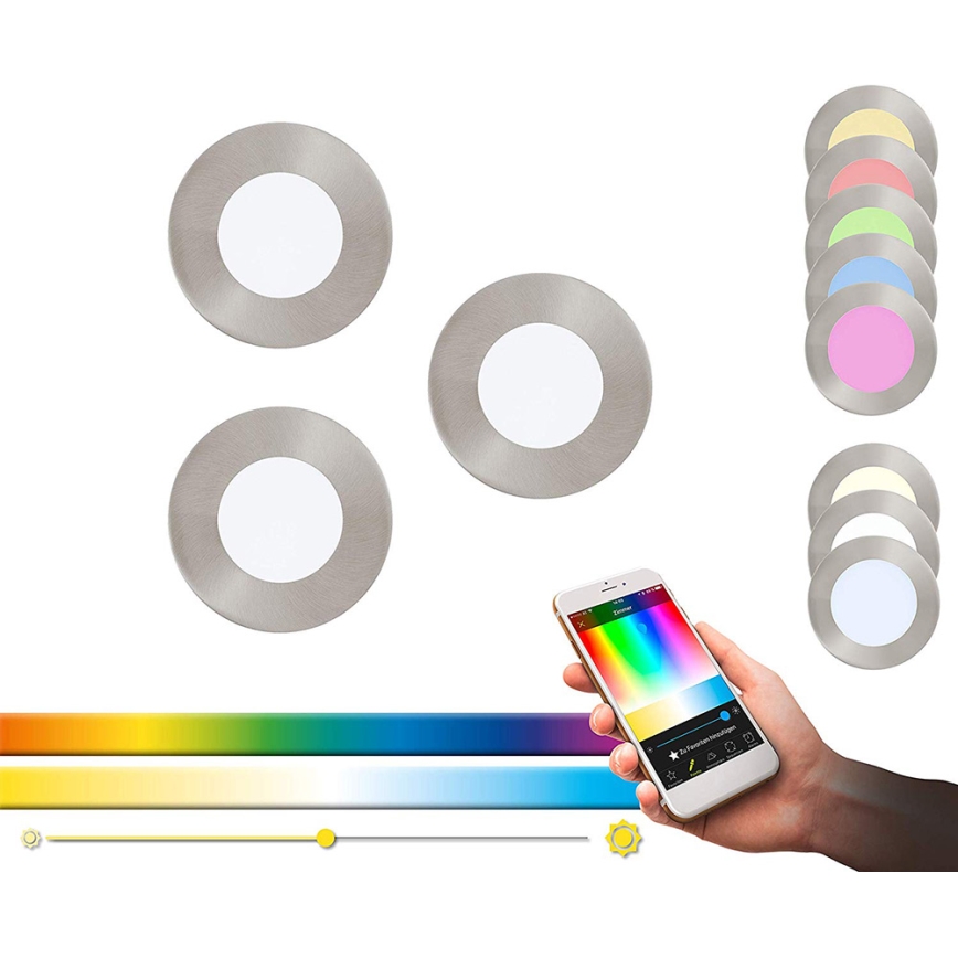 Eglo - SADA 3x LED RGB Stmievateľné podhľadové svietidlo FUEVA-C 1xLED/3W/230V