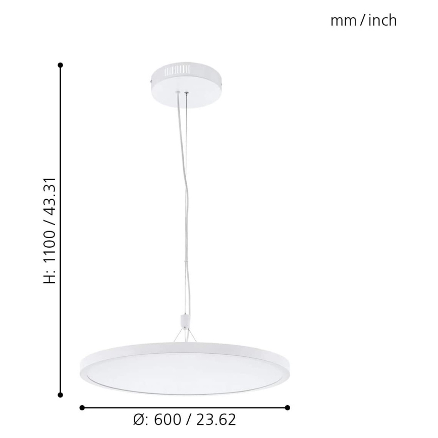 Eglo 33676 - LED RGBW stmievateľné závesné svietidlo na lanku CERIGNOLA-C LED/32W/230V 2700-6500K biela + diaľkové ovládanie