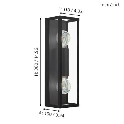 Eglo 33856 - Vonkajšie nástenné svietidlo ALAMONTE 2xE27/60W/230V IP44 čierna