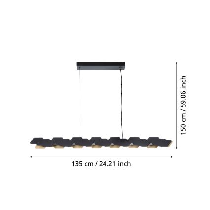 Eglo - LED Stmievateľný luster na lanku LED/44W/230V 3000K čierna/zlatá