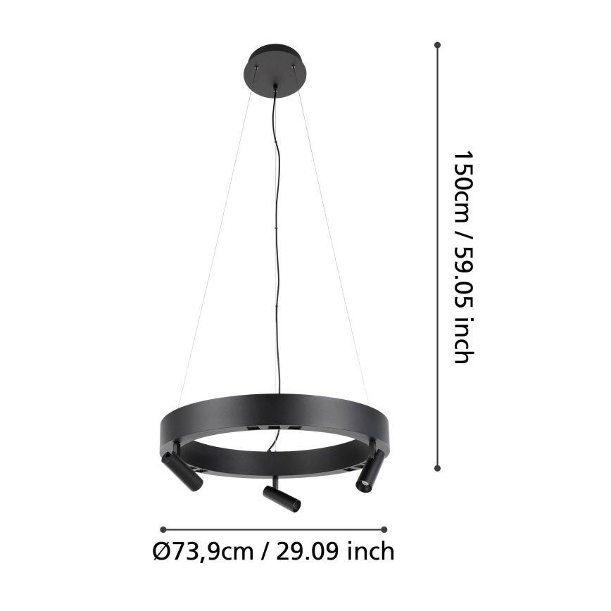 Eglo - LED Stmievateľný luster na lanku 3xLED/8W/230V + 3xLED/8,5W 3000K čierna + diaľkové ovládanie