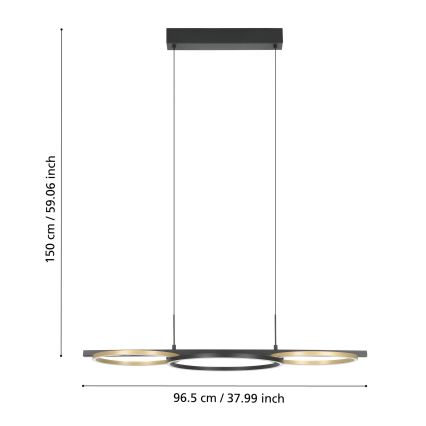 Eglo - LED Stmievateľný luster na lanku 2xLED/12,5W/230V + LED/15,5W 3000K čierna