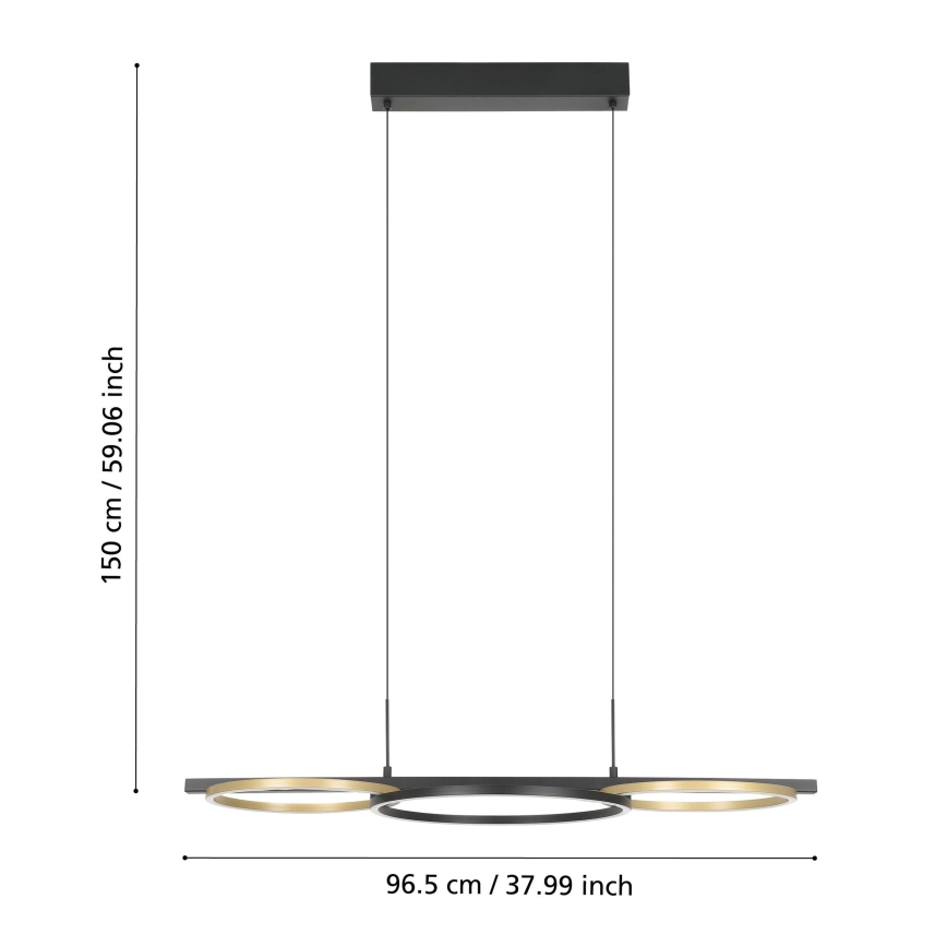 Eglo - LED Stmievateľný luster na lanku 2xLED/12,5W/230V + LED/15,5W 3000K čierna