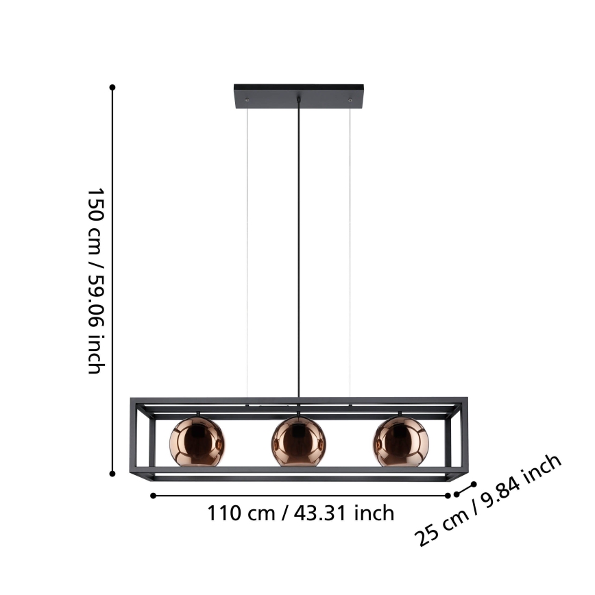 Eglo - Luster na lanku 3xE27/40W/230V medená/čierna