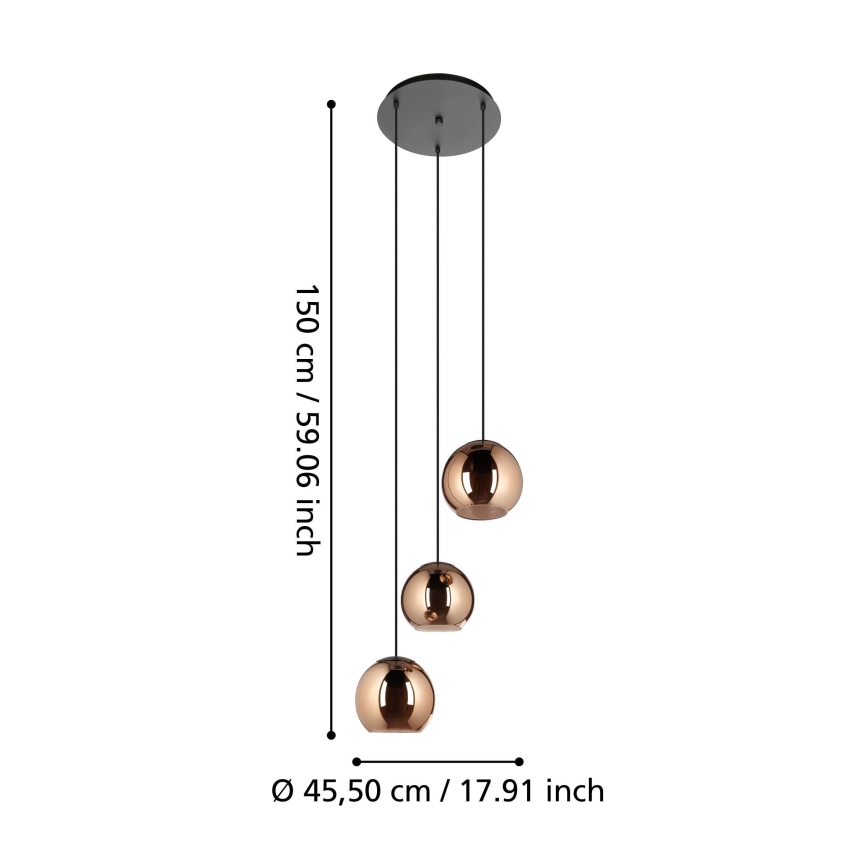 Eglo - Luster na lanku 3xE27/40W/230V medená