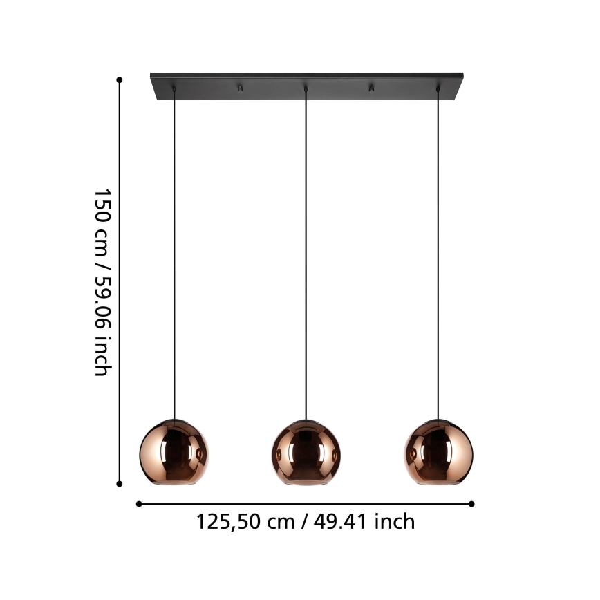 Eglo - Luster na lanku 3xE27/40W/230V medená