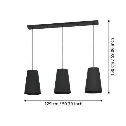 Eglo - Luster na lanku 3xE27/40W/230V čierna