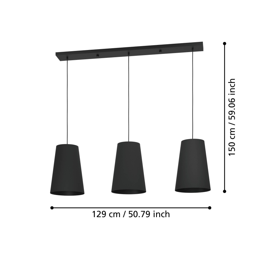 Eglo - Luster na lanku 3xE27/40W/230V čierna