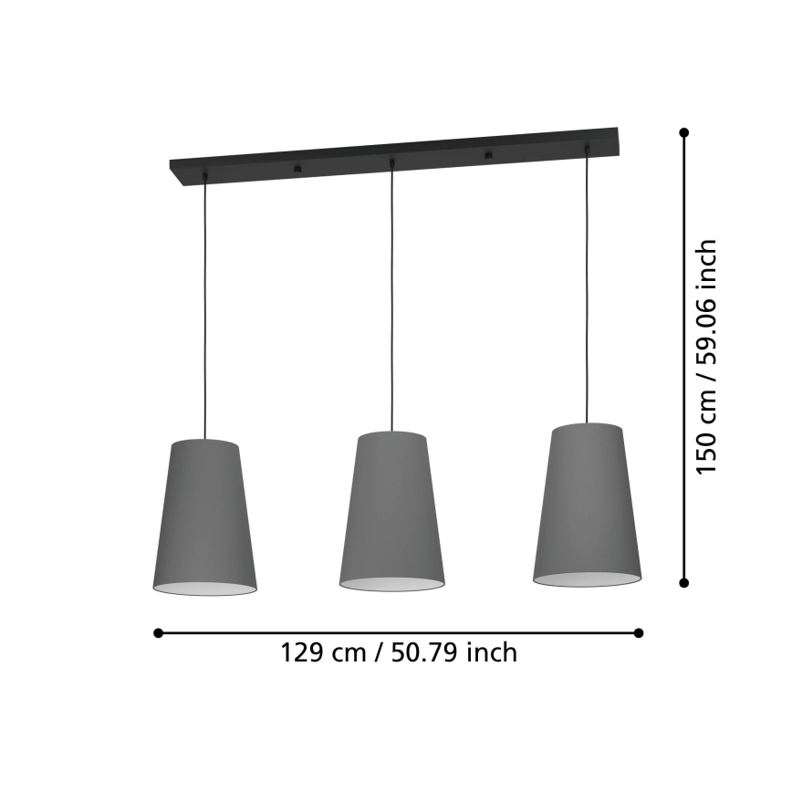 Eglo - Luster na lanku 3xE27/40W/230V šedá