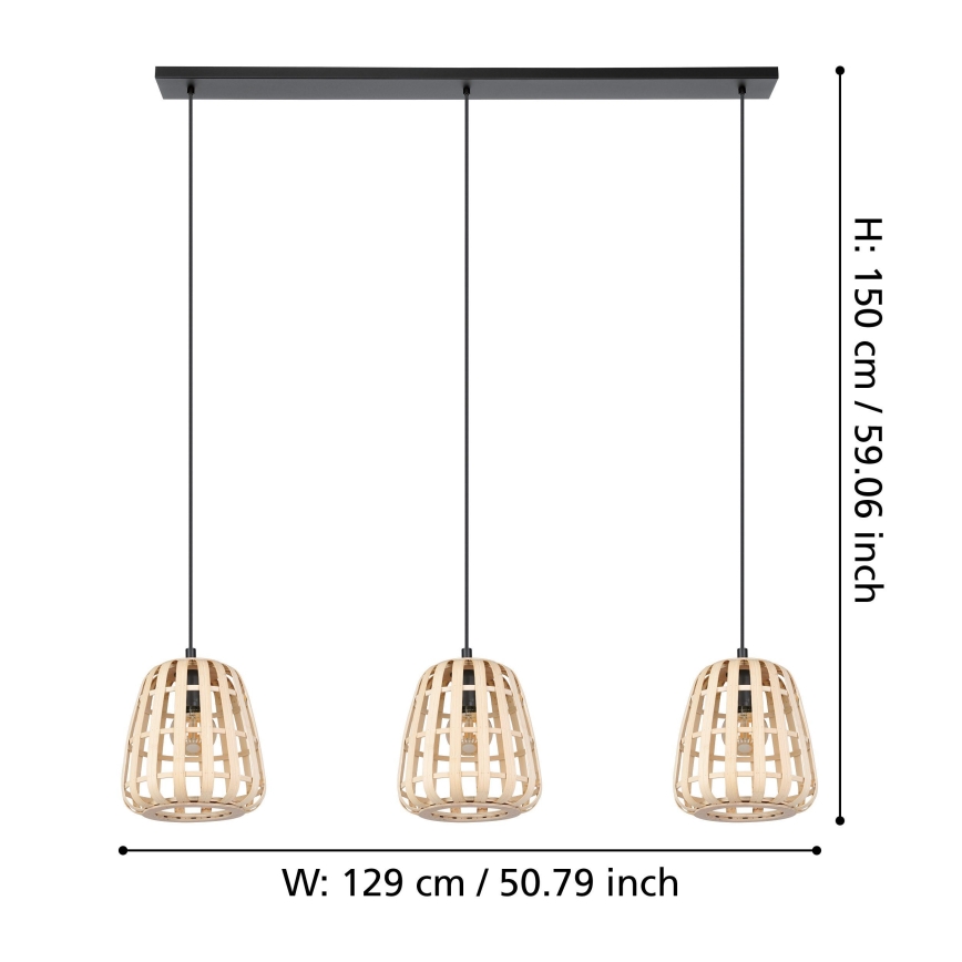 Eglo - Luster na lanku 3xE27/40W/230V bambus