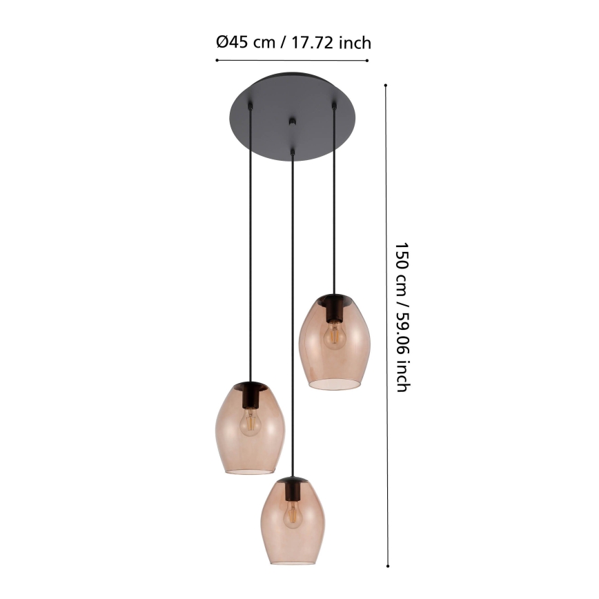 Eglo - Luster na lanku 3xE27/40W/230V hnedá