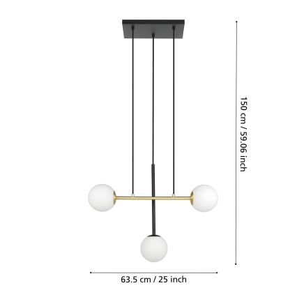 Eglo - Luster na lanku 3xE14/40W/230V zlatá/čierna