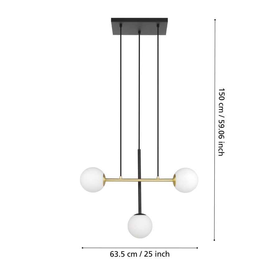 Eglo - Luster na lanku 3xE14/40W/230V zlatá/čierna
