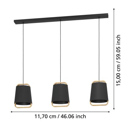 Eglo - Luster na lanku 3xE27/40W/230V čierna