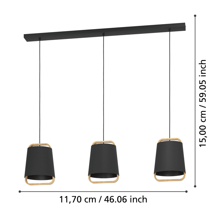 Eglo - Luster na lanku 3xE27/40W/230V čierna