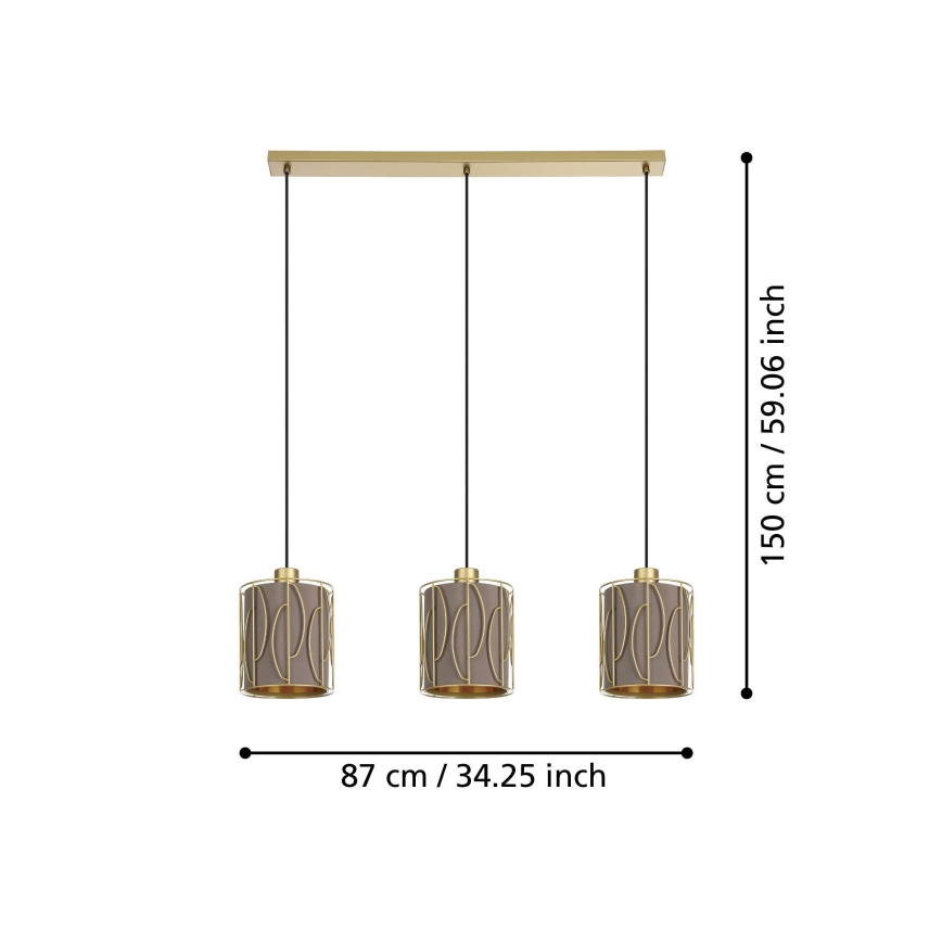 Eglo - Luster na lanku 3xE27/40W/230V zlatá/hnedá