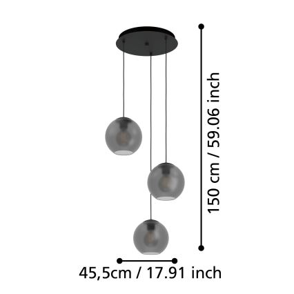 Eglo - Luster na lanku 3xE27/40W/230V dymová